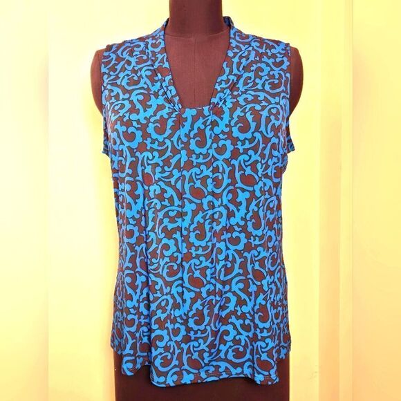 Chicos Blue Maroon Notched Collar Sleeveless Blouse - Picture 1 of 7